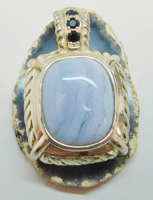 Judith Ripka Sterling Silver Blue Lace Agate Sapphire Pendant 20.5g image number 1