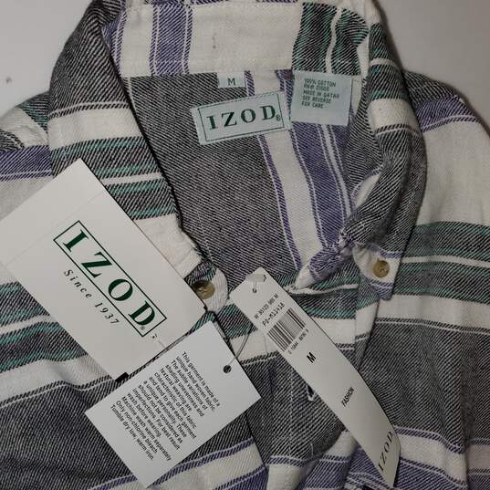 Vintage Izod Cotton Light Gray Short Sleeve Button Up Shirt NWT Size M image number 3