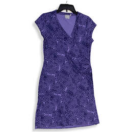 Womens Purple Floral Cap Sleeve V-Neck Pullover Shift Dress Size M Petites