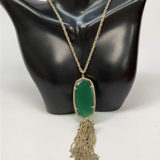 Designer Kendra Scott Gold-Tone Green Rayne Stone Tassel Pendant Necklace image number 1