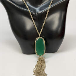 Designer Kendra Scott Gold-Tone Green Rayne Stone Tassel Pendant Necklace