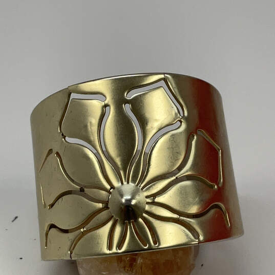 Designer Fossil Gold-Tone Floral Adjustable Wide Metal Cuff Bracelet image number 3