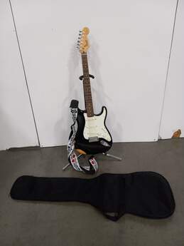 Squier by Fender Strat Black Electric Guitar In Gig Bag