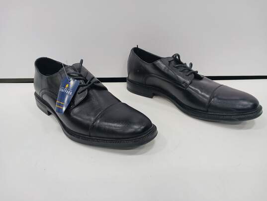 Men's Stafford Black Faux Leather Dress Shoes Sz 10 image number 3