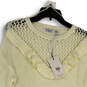 NWT Womens Ivory Knitted Round Neck Crochet Ruffle Pullover Sweater Size XS image number 3
