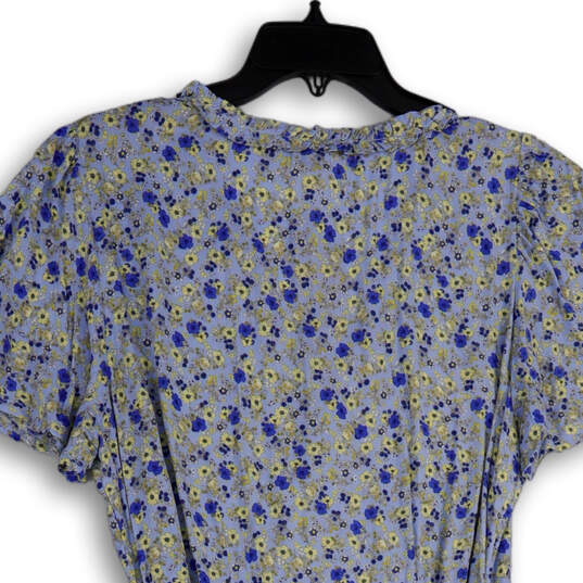 NWT Womens Blue Floral Ruffle Tie Waist Knee Length Wrap Dress Size Medium image number 4