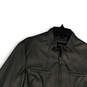 Womens Black Mock Neck Faux Leather Long Sleeve Full-Zip Jacket Size Large image number 3