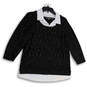 Womens Black White Long Sleeve Collared Layered Pullover Sweater Size M image number 1