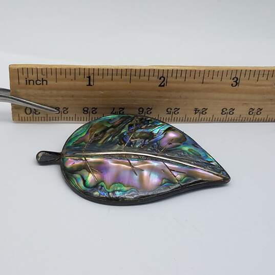 Vintage Sterling Silver Abalone Inlay Leaf Brooch 12.1g image number 6