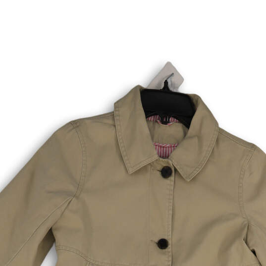 Girls Beige Long Sleeve Collared Pockets Button Front Trench Coat Size Large image number 3
