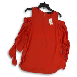 NWT Gibson Womens Red Cold Shoulder Long Sleeve Back Zip Blouse Top Size XS