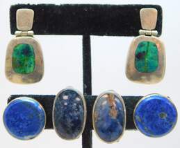 Taxco Sterling Silver Turquoise Lapis Sodalite Post & Clip Earrings 32.1g alternative image