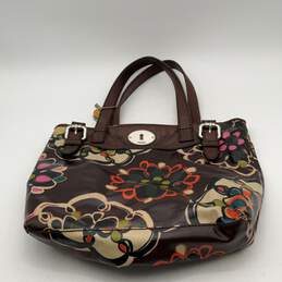 Fossil Womens Multicolor Floral Leather Double Handle Zipper Tote Handbag