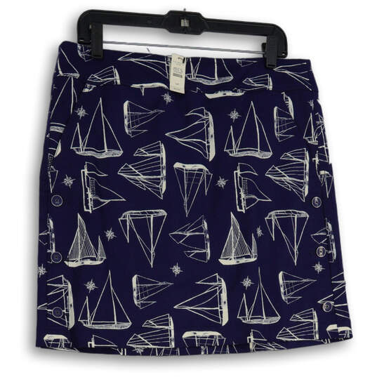 NWT Womens Blue White Sail Boats Slash Pocket Straight & Pencil Skirt Sz 12P image number 1
