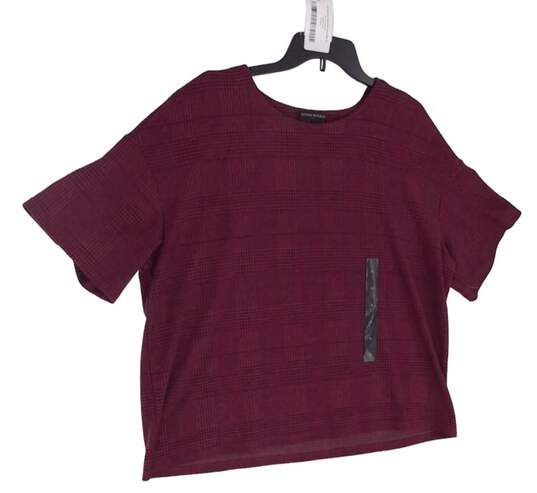 Womens Burgundy Round Neck Short Sleeve Knitted Pullover Shirt Size XL image number 2