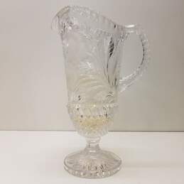 Crystal Cut Glass Vintage Water Pitcher  Etched Flora Motif