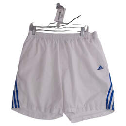 Mens White Blue Elastic Waist Pockets Pull On Athletic Shorts Size XL