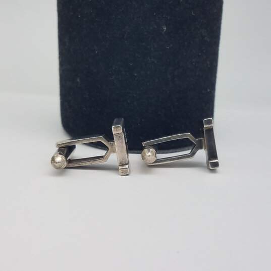 Sterling Silver Block Leather Men's Cuff Links 11.1g image number 2