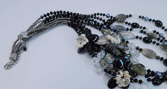 Artisan Silver Tone Agate, Aurora Borealis & Faux Pearl Multi Strand Statement Necklace image number 6