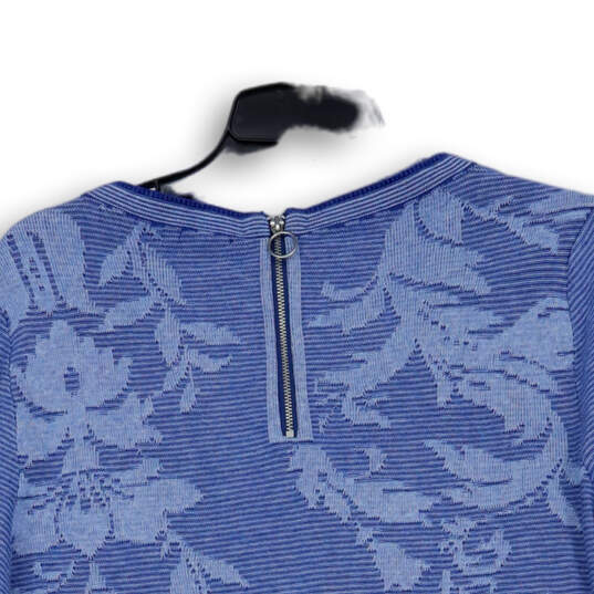Womens Blue Striped Long Sleeve Round Neck Back Zip Blouse Top Size 3 image number 4