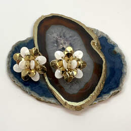 Designer Kate Spade Gold-Tone White Flower Push Back Stud Earrings