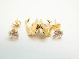 14K Yellow Gold Dolphin & Cubic Zirconia Stud Earrings 1.0g
