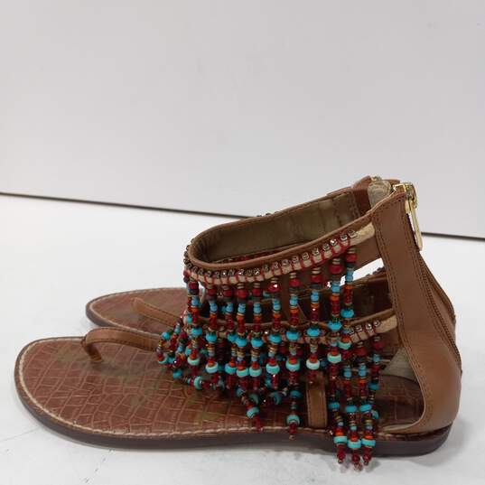 Sam Edelman Ladies Brown Leather Beaded Tassel Sandals Size 8.5 image number 4