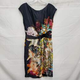 Marcelino WM's Silky Chiffon Floral Belted Black Floral Midi Dress Size 4