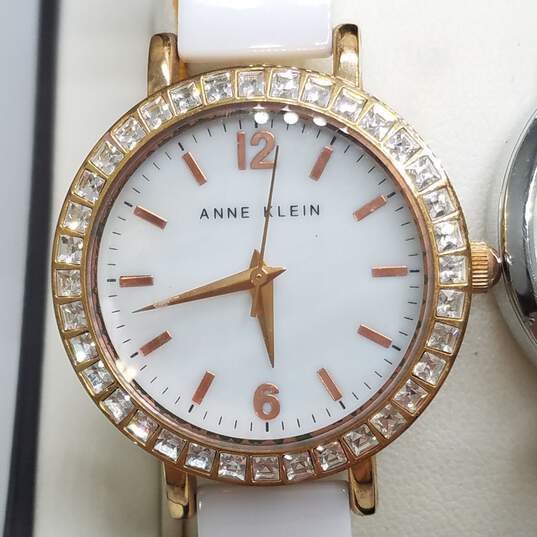 Dual Anne Klein Crystal Bezel Ladies Stainless Steel Cuff Bangle Quartz Watch Collection image number 3