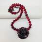 Hotcakes Design Red Lucite Carved Flower Pendant Ball Bead Necklace 64.1g image number 1