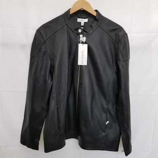 Men's Calibrate Black Leather Zip Up Biker Style Jacket Size Large NWT image number 1
