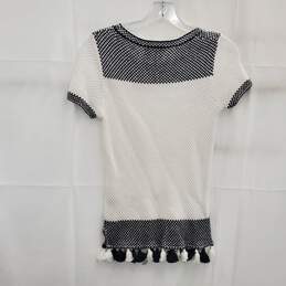 Anthropologie Black White Tassel Trim Knit Short Sleeve Sweater Size XS alternative image