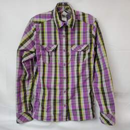 The North Face Vapor Wick Pink/Gray Stripe Button Up LS Shirt Women's M