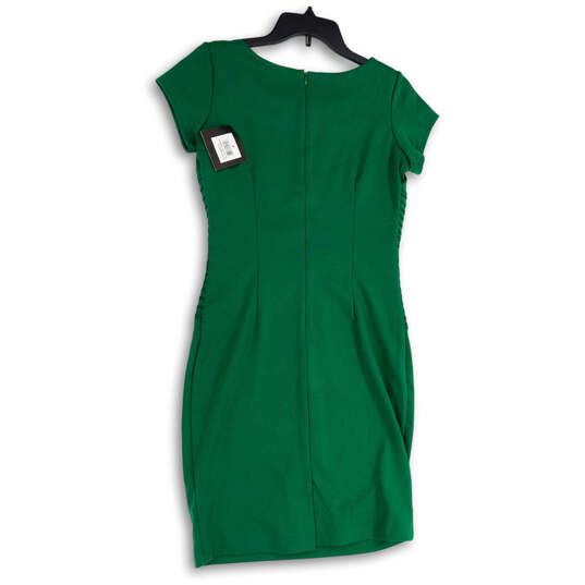 NWT Womens Green Short Sleeve Back Zip Knee Length Sheath Dress Size 4 image number 2