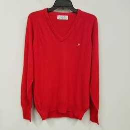 Womens Red Long Sleeve V-Neck Tight Knit Pullover Sweater Size Medium