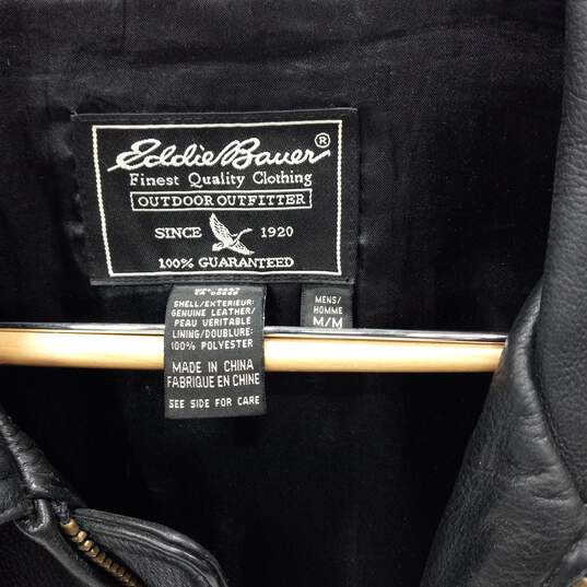 Men's Black Eddie Bauer Leather Jacket Size M image number 2