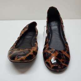 Tory Burch Leopard Eddie Ballet Flats 8 Patent Leather Sz 6.5
