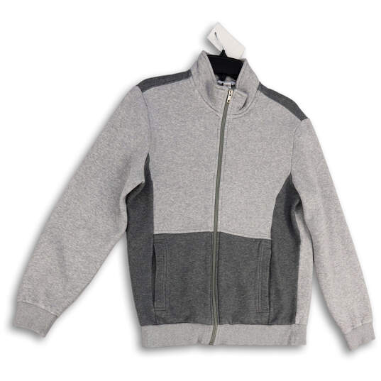 Womens Gray Mock Neck Pockets Long Sleeve Full-Zip Jackets Size Medium image number 3
