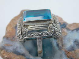 NB Nicky Butler 925 Teal Blue Spinel Faceted Dotted Rectangle Statement Ring 10.3g alternative image