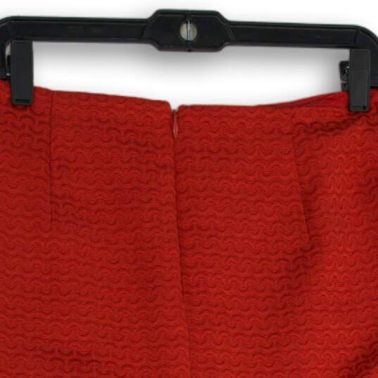 Womens Red Textured Flat Front Back Zip Midi Straight & Pencil Skirt Size 4 image number 4