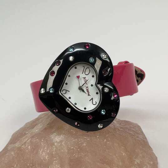 Designer Betsey Johnson BJ2208 Heart Pink Leather Strap Analog Wristwatch image number 1