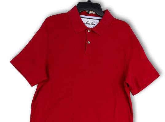 Mens Red Collared Short Sleeve Side Slit Golf Polo Shirt Size Medium image number 3