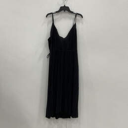 NWT Womens Black V-Neck Spaghetti Strap Knee Length Pleated Wrap Dress Sz L alternative image