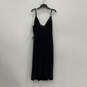 NWT Womens Black V-Neck Spaghetti Strap Knee Length Pleated Wrap Dress Sz L image number 2