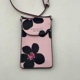 Womens Pink Leather Floral Adjustable Strap Phone Holder Crossbody Bag