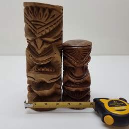Two Hand-Carved Wooden Tiki Totem Statues Maui 2004 alternative image