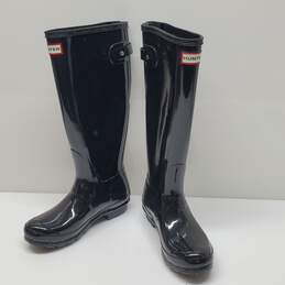 Wm Hunter Org Black Adjust Gloss Rain Boots Sz 6