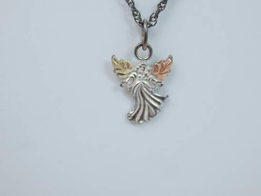 12K Black Hills Gold & 925 Sterling Silver Angel Pendant Necklace 1.8g image number 3