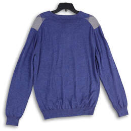 Mens Blue White Argyle Print V-Neck Long Sleeve Pullover Sweater Size L alternative image