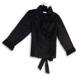 Womens Black Ruffle Long Sleeve Tie Waist Button Front Jacket Size XL